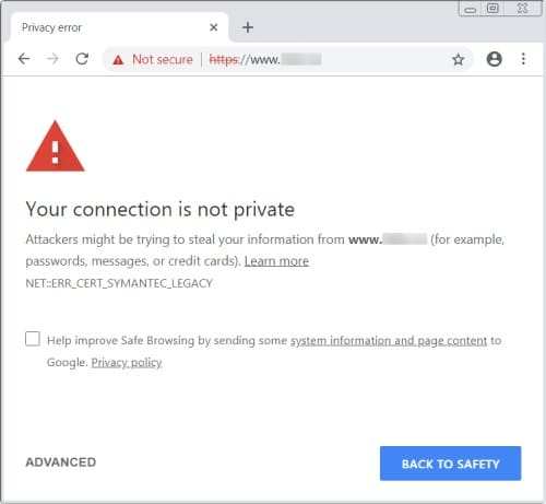 Sample security warning from a website without an SSL certificate