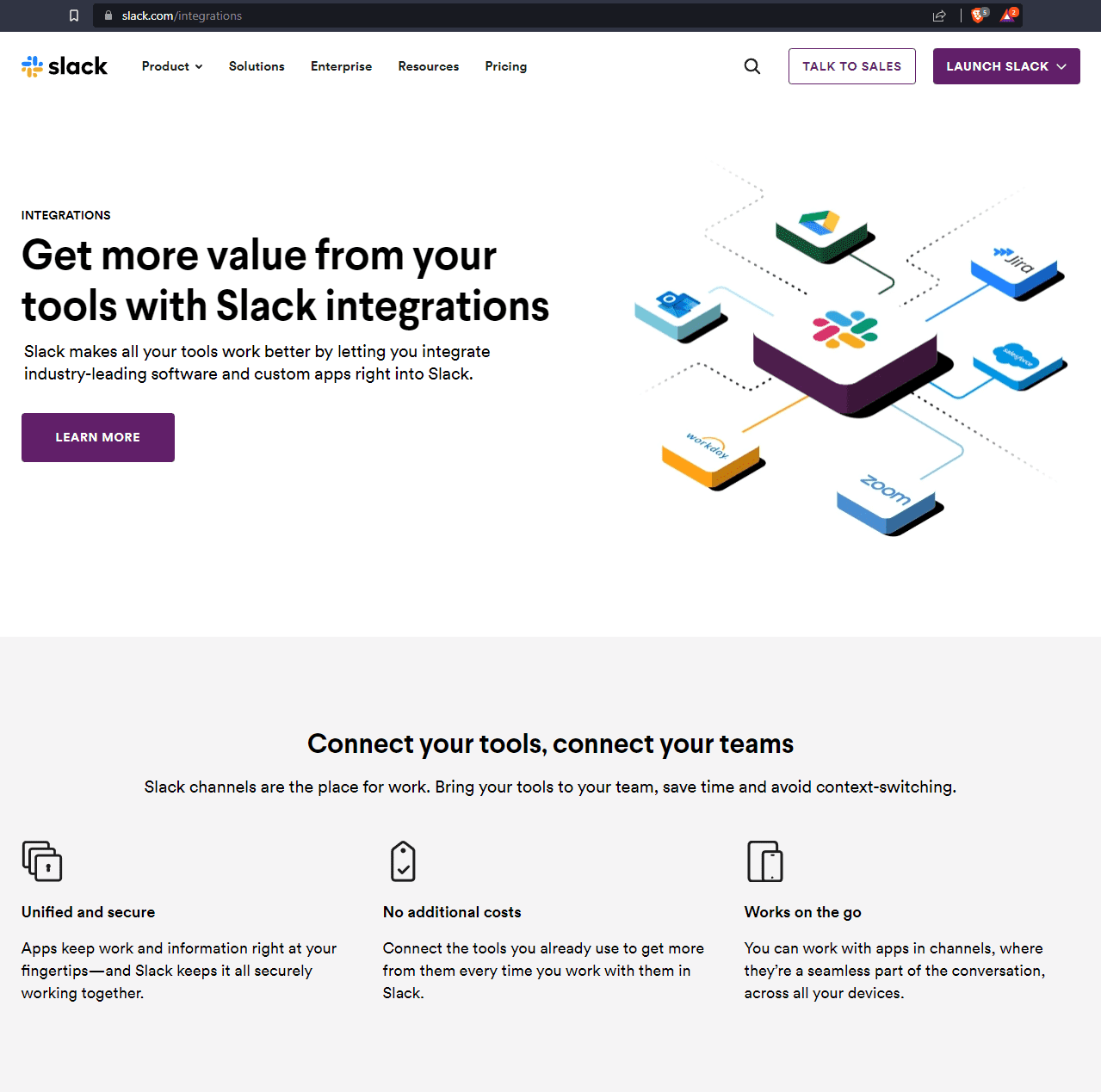 Screenshot of Slack's Integrations page