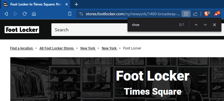 Screenshot from Foot Locker website