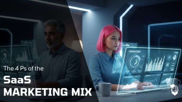 Two people using the SaaS Marketing Mix to improve their SEO