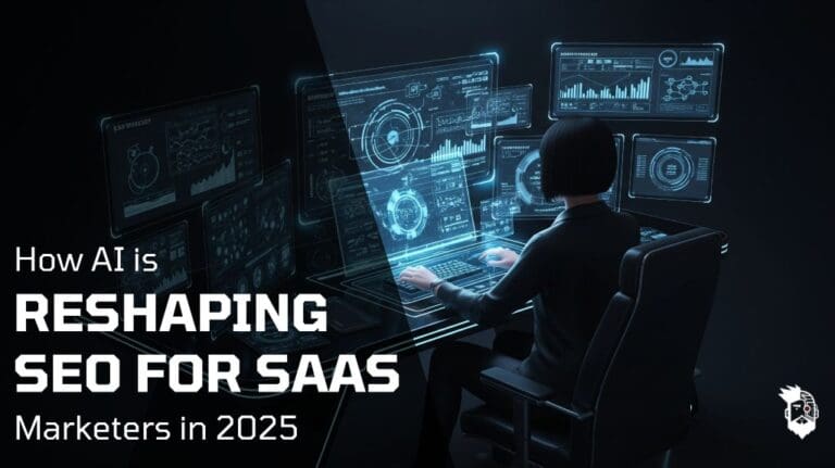 A woman using AI tools to develop a SaaS SEO strategy