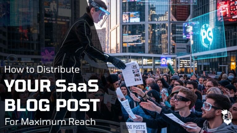 A man distributing SaaS blog post content to a crowd